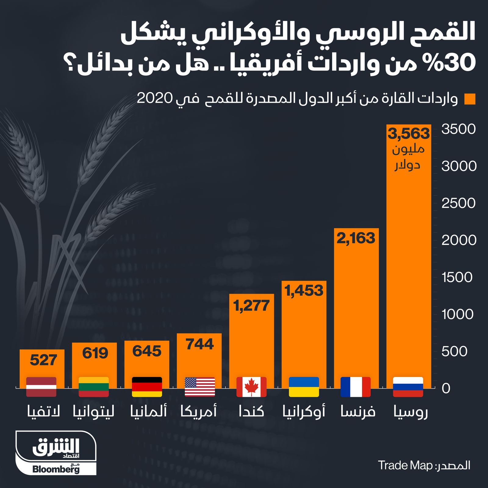 إنفوغراف.. القمح الروسي والأوكراني يشكلان 30% من واردات أفريقيا