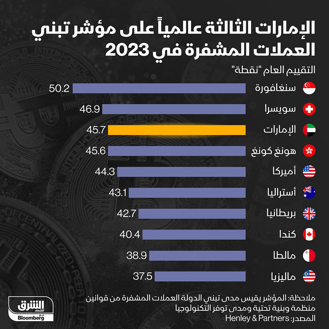 إنفوغراف: الإمارات بين أكثر الدول دعماً للعملات المشفرة