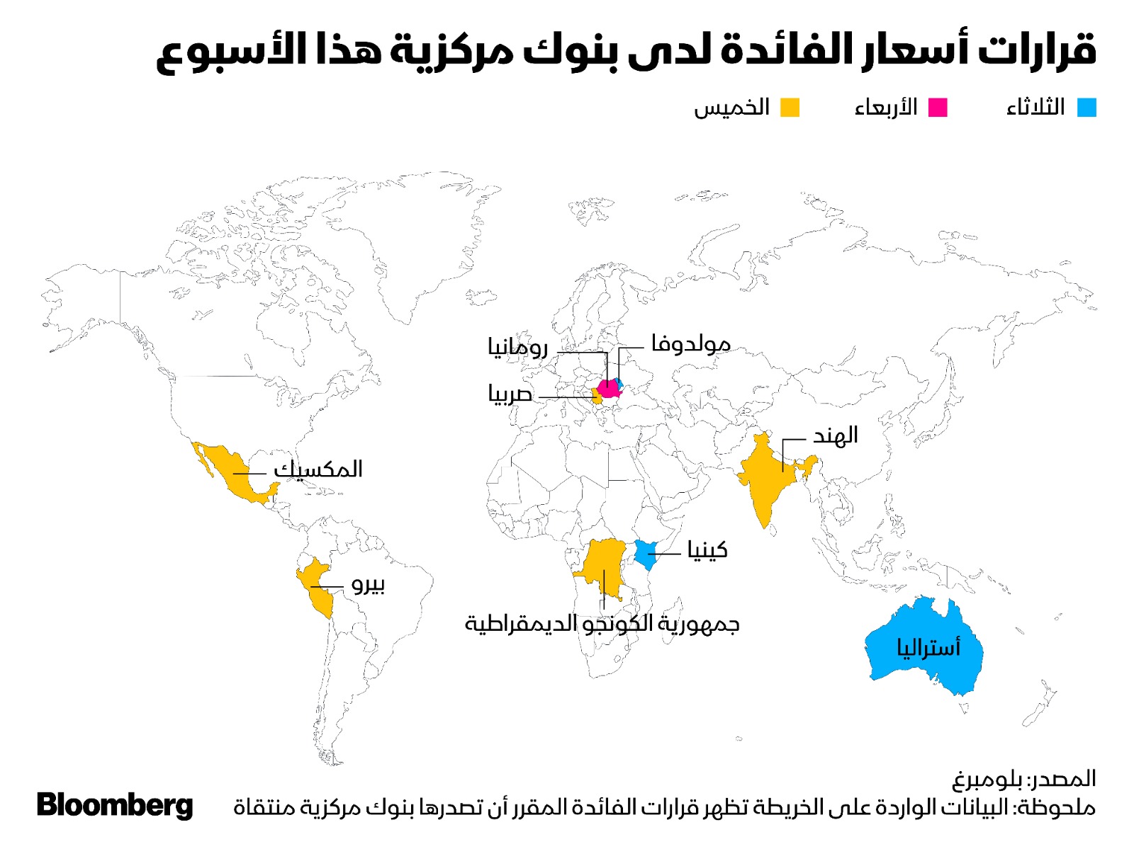 ستحدد بنوك مركزية من أستراليا إلى الهند وحتى المكسيك أسعار الفائدة هذا الأسبوع